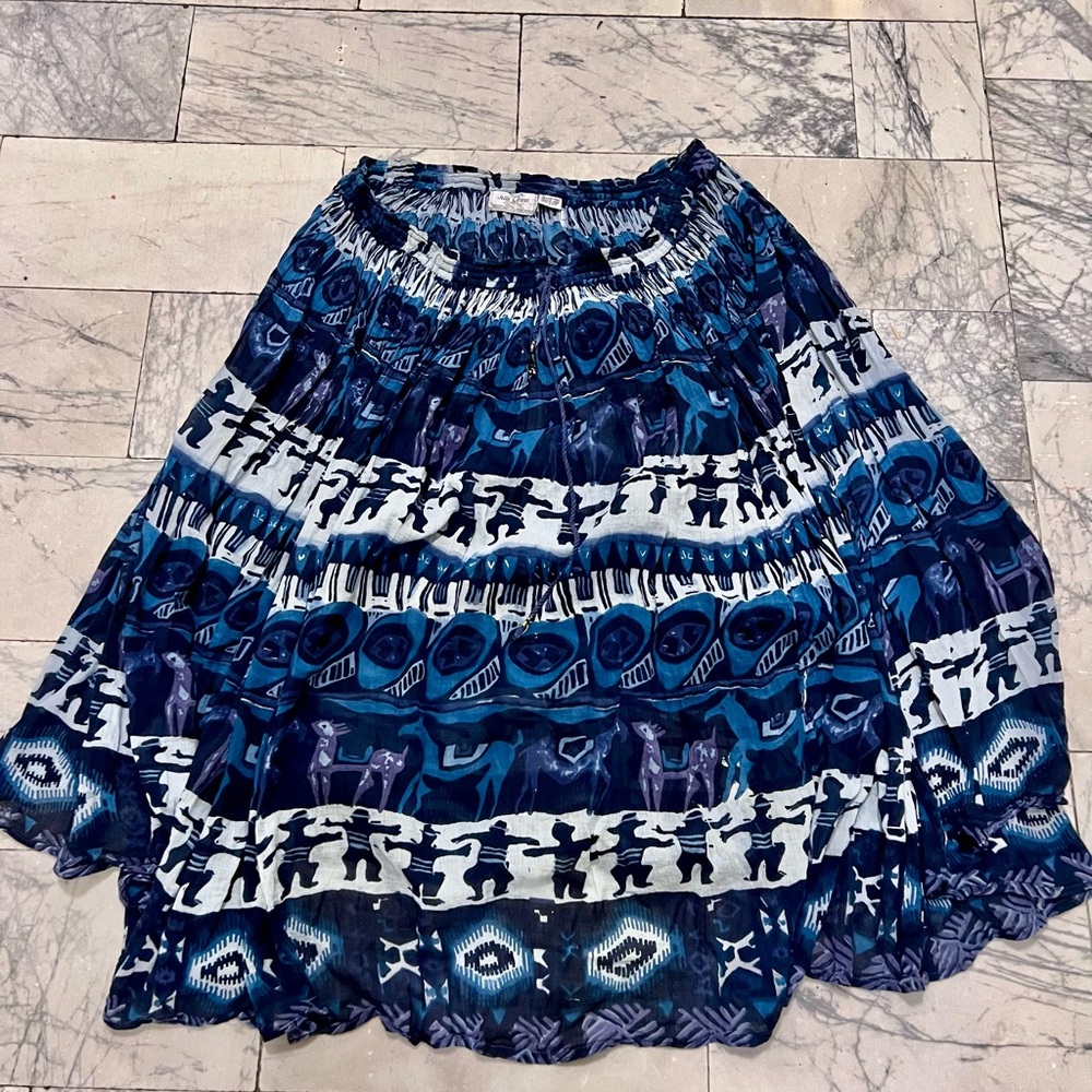 Bohemian Cafe Womens M Blue Multicolor Tie Dyed Peasant Skirt  100% cotton